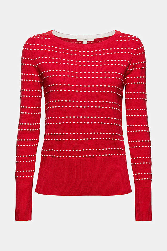 Luomupuuvillasekoitteesta valmistettu neulepusero, jossa venepääntie ja tikkaukset, RED, detail image number 7