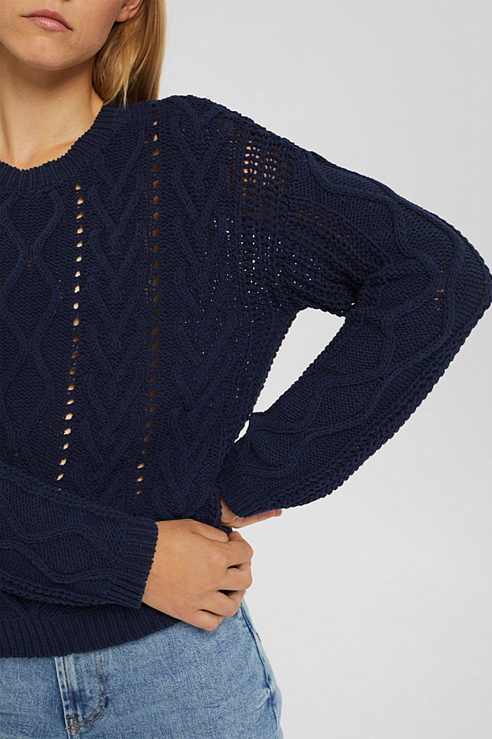 Cable knit jumper in 100% organic cotton, NAVY, detail image number 2