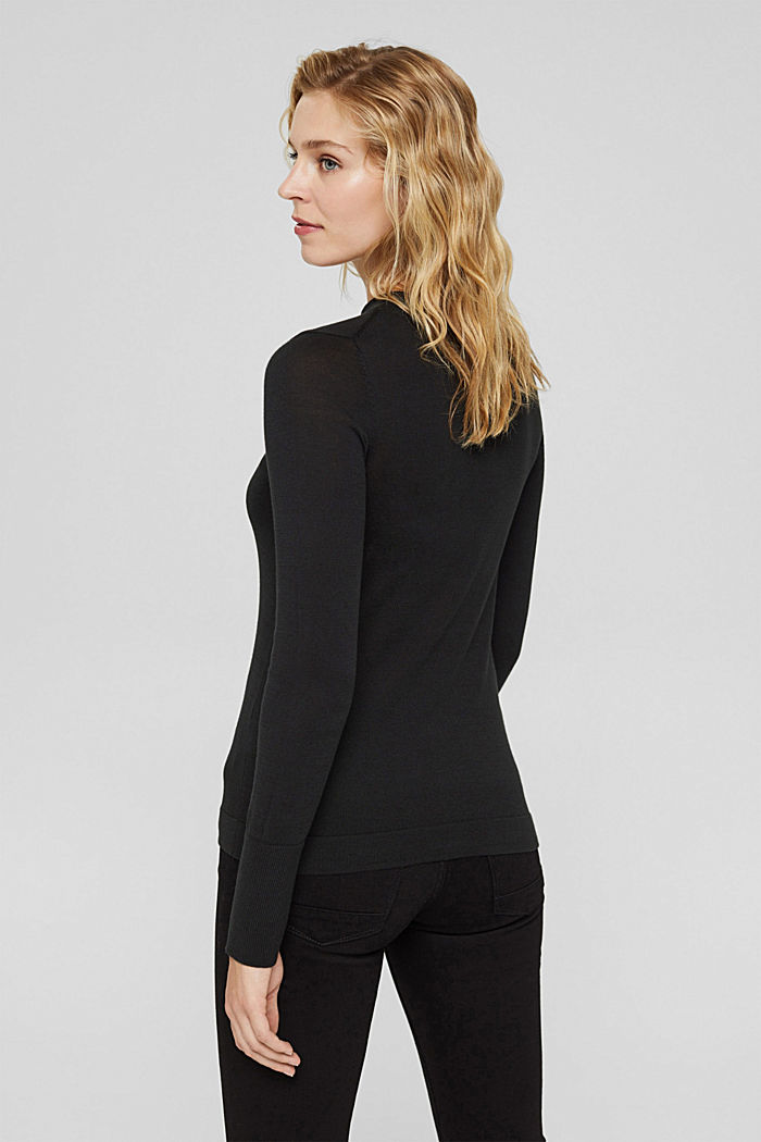 Jumper with band collar, 100% pima cotton, BLACK, detail image number 3