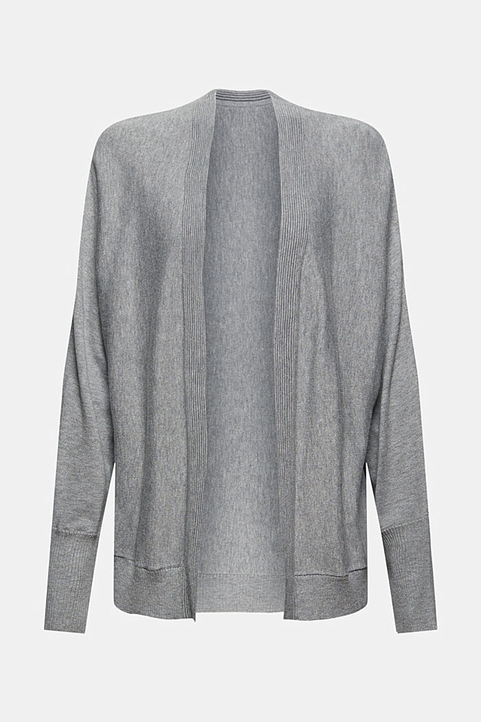 Open-fronted batwing cardigan, organic cotton blend, MEDIUM GREY, overview