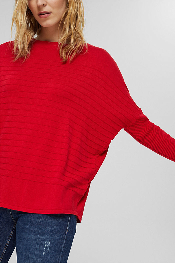 Fine knit jumper made of blended organic cotton, RED, overview