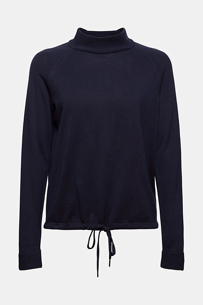 Turtleneck jumper made of 100% cotton, NAVY, overview