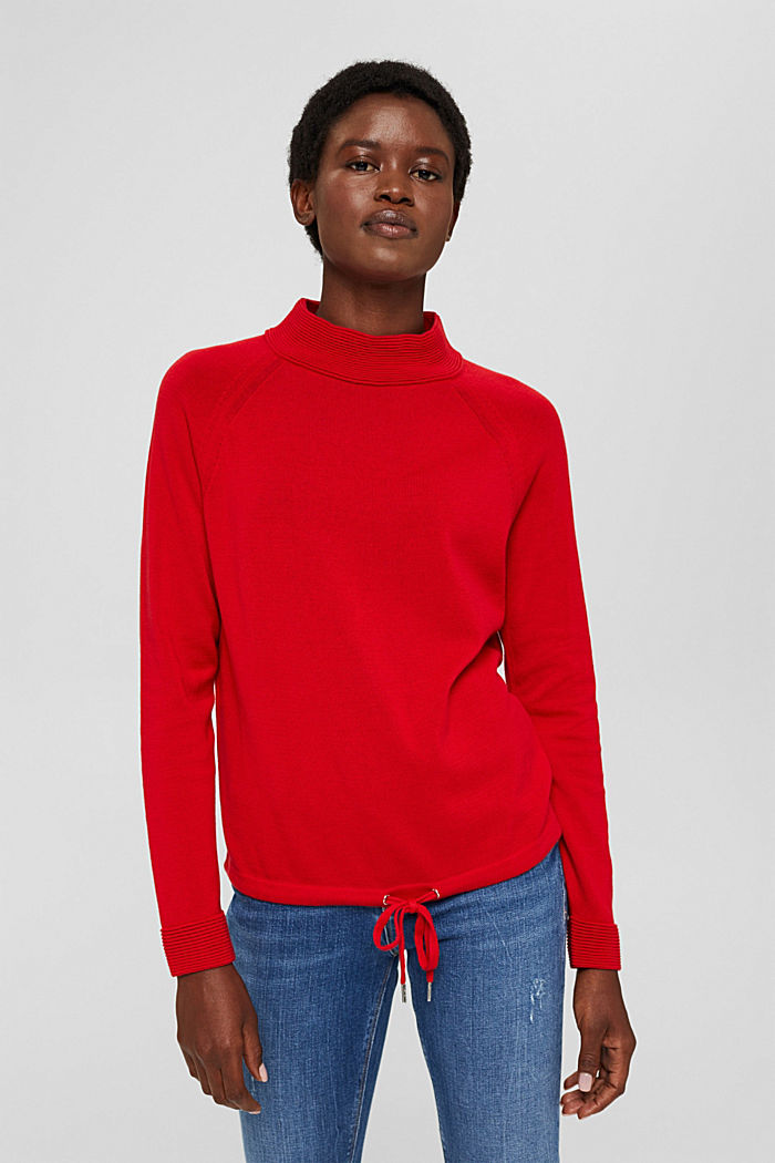 Sweter z półgolfem, 100% bawełny, RED, detail image number 0