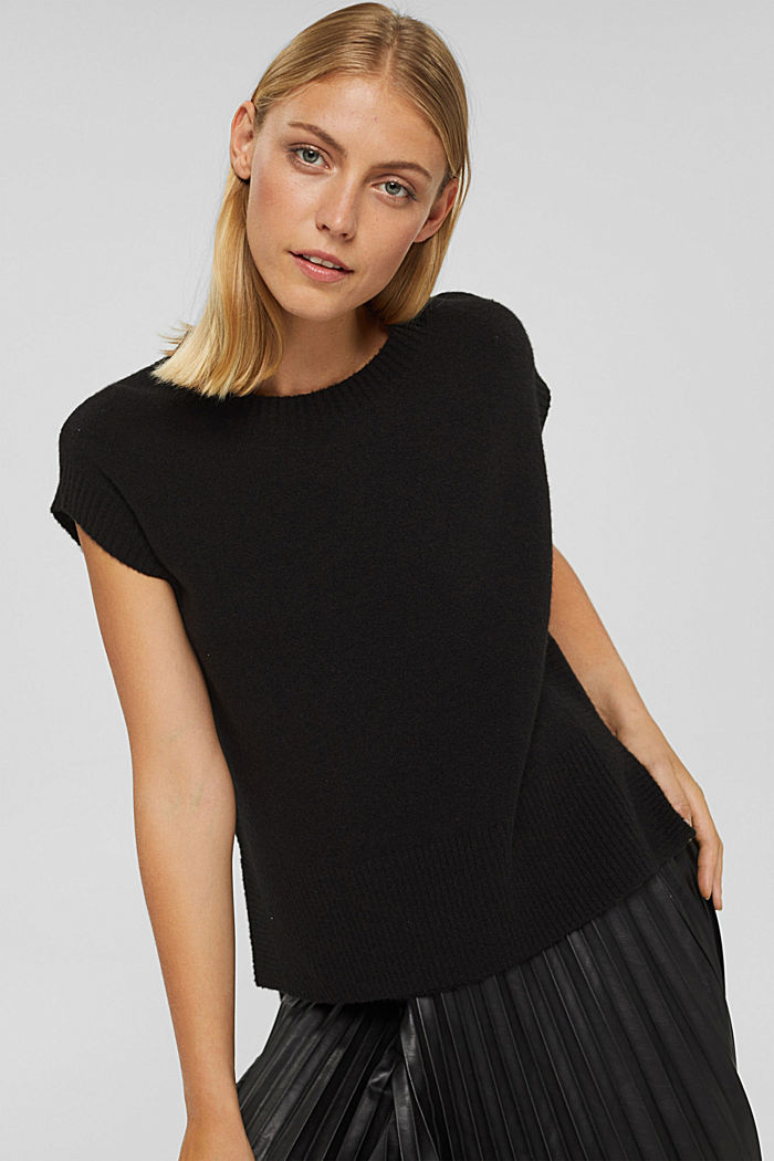 Wool blend: sleeveless jumper with high-low hem, BLACK, detail image number 0