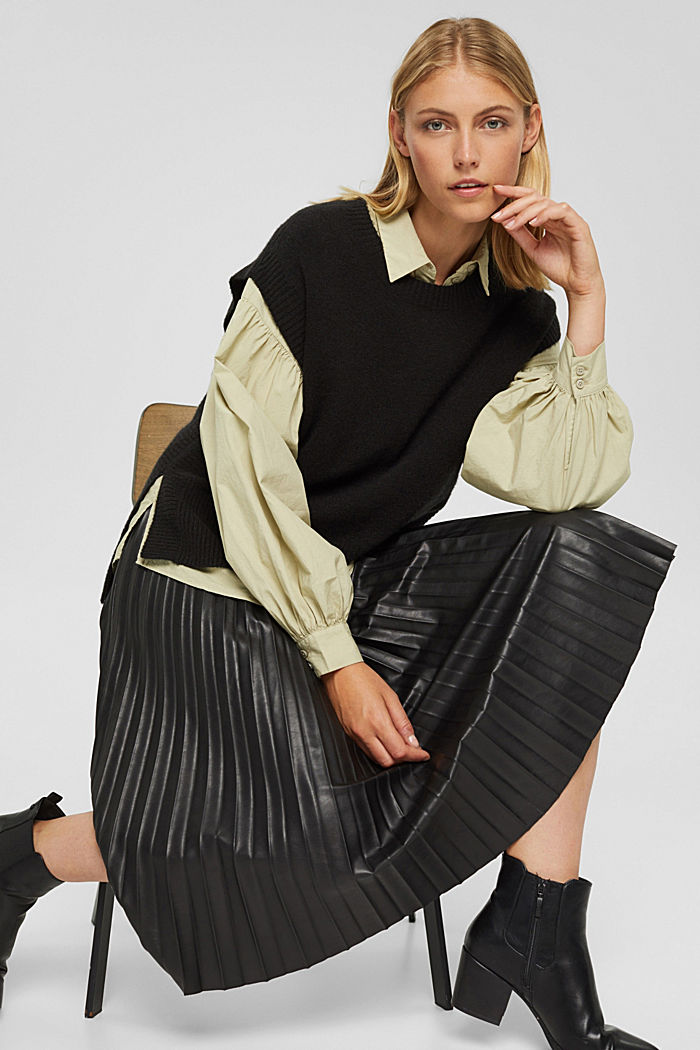 Wool blend: sleeveless jumper with high-low hem, BLACK, detail image number 5