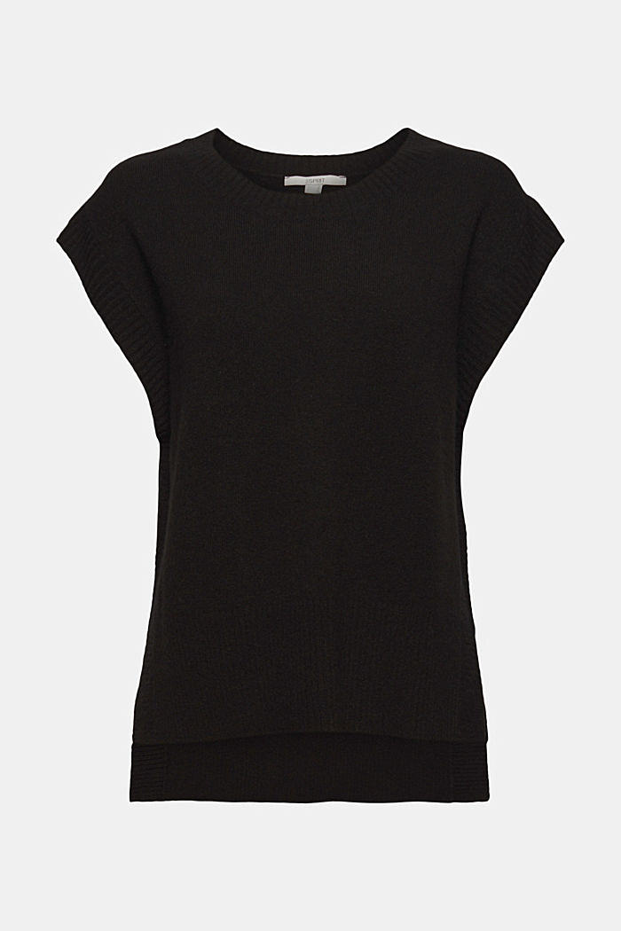 Wool blend: sleeveless jumper with high-low hem, BLACK, detail image number 6