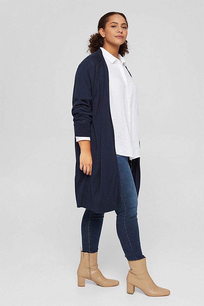 CURVY cardigan in 100% cotone Pima, NAVY, overview