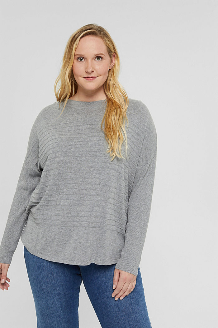 CURVY striped jumper made of blended organic cotton, MEDIUM GREY, detail image number 0
