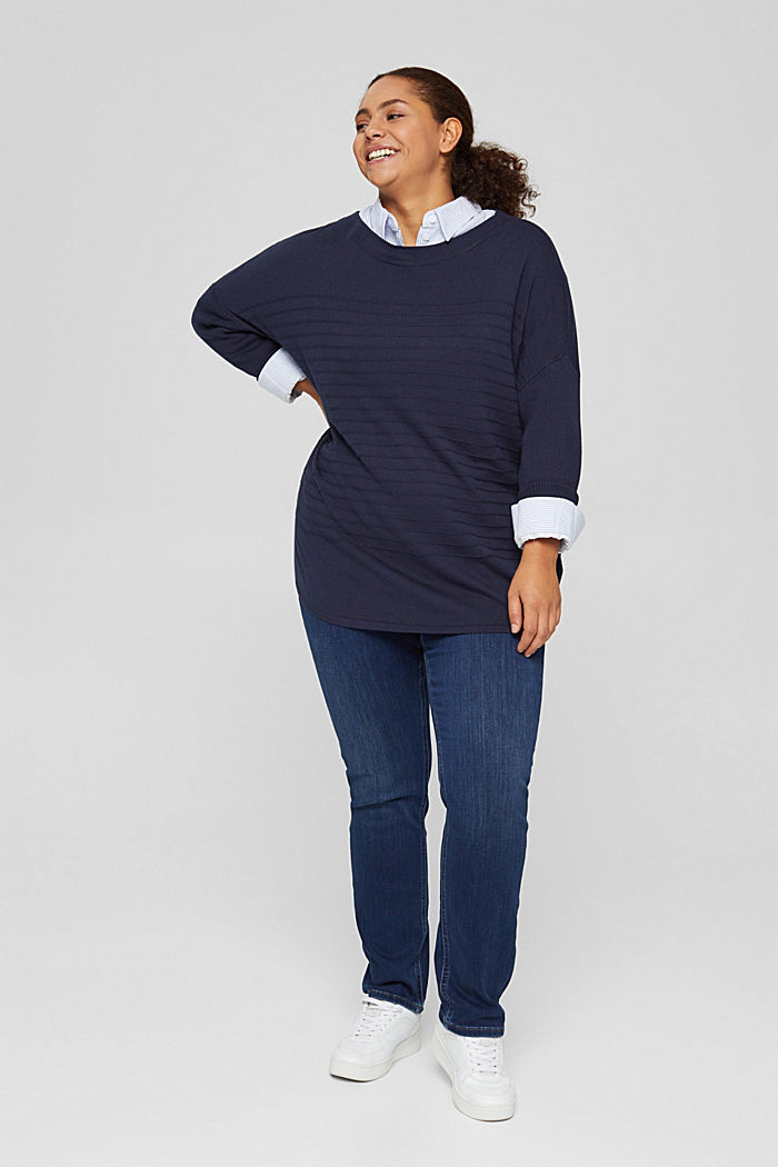 CURVY Pullover a righe di misto cotone biologico, NAVY, detail image number 5
