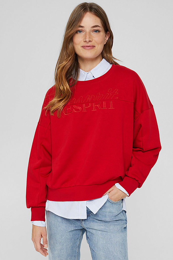 Embroidered sweatshirt made of blended organic cotton, RED, detail image number 0