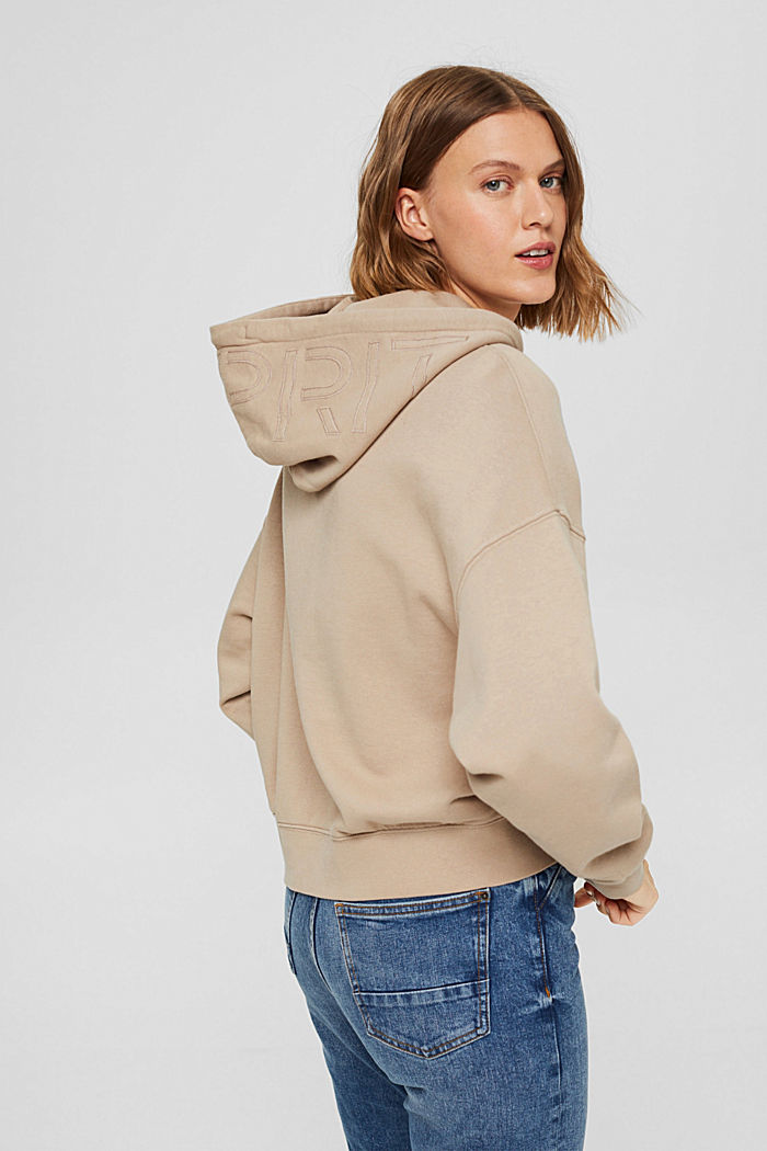Relaxed hoodie with logo, 100% organic cotton, LIGHT TAUPE, detail image number 3
