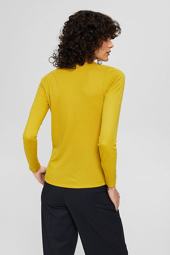 In 100% TENCEL™: maglia a maniche lunghe a coste sottili, BRASS YELLOW, detail image number 3