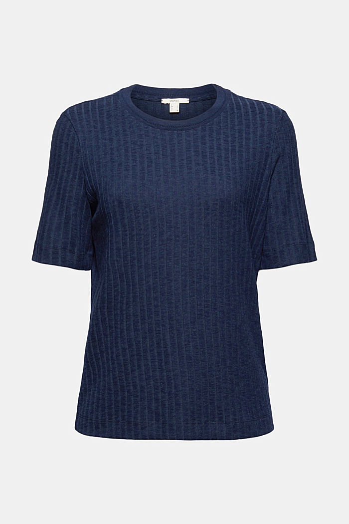 T-shirt a coste in materiale misto, NAVY, overview