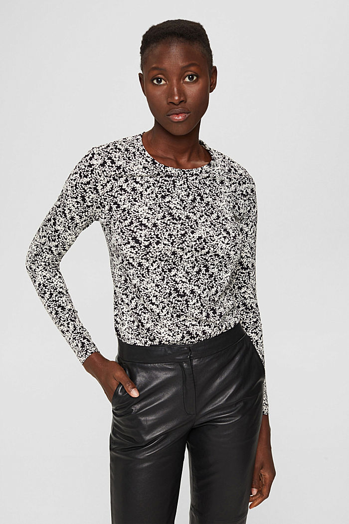Long sleeve top with an all-over print, organic cotton, NEW BLACK, detail image number 0