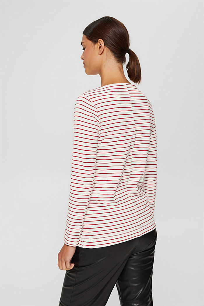 Striped bateau long sleeve top, 100% organic cotton, RED, detail image number 3