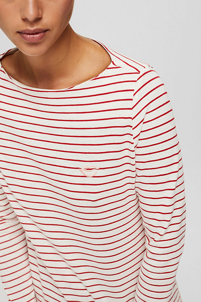 Striped bateau long sleeve top, 100% organic cotton, RED, detail image number 2