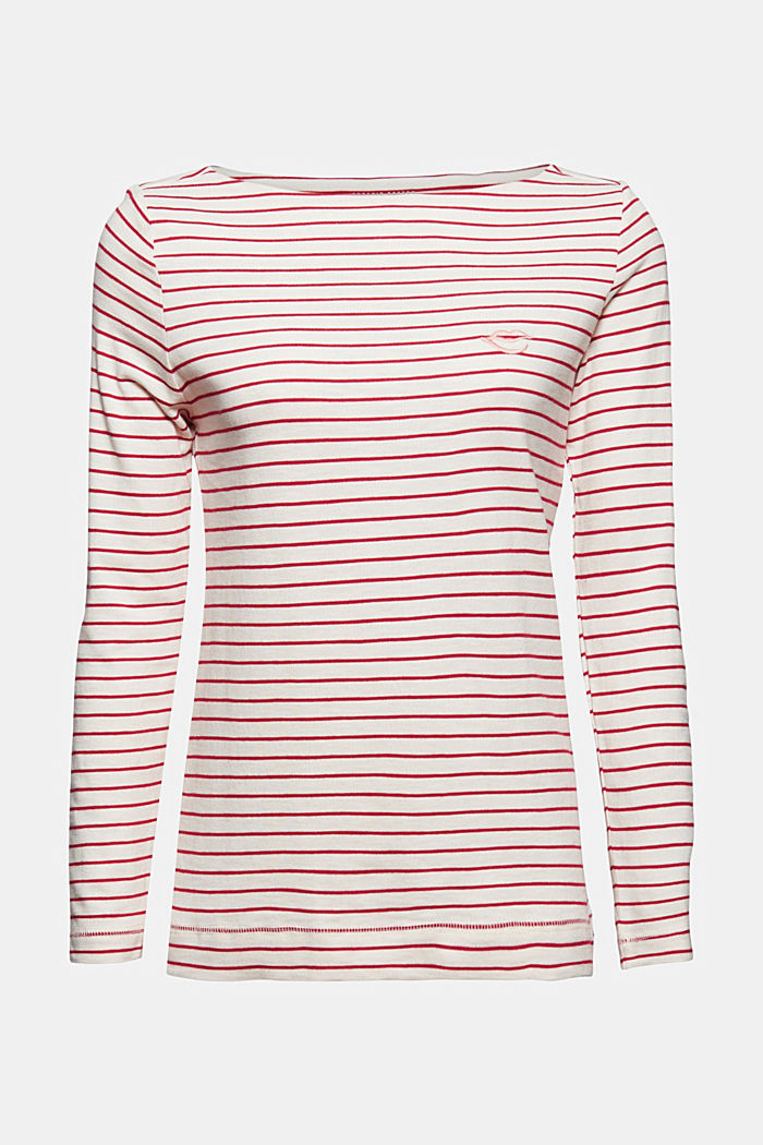 Striped bateau long sleeve top, 100% organic cotton, RED, detail image number 7