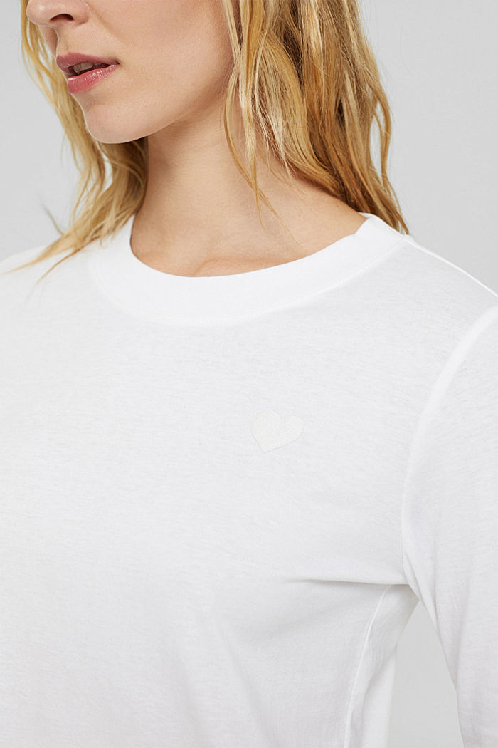Long sleeve top with a heart print, 100% organic cotton, WHITE, detail image number 2