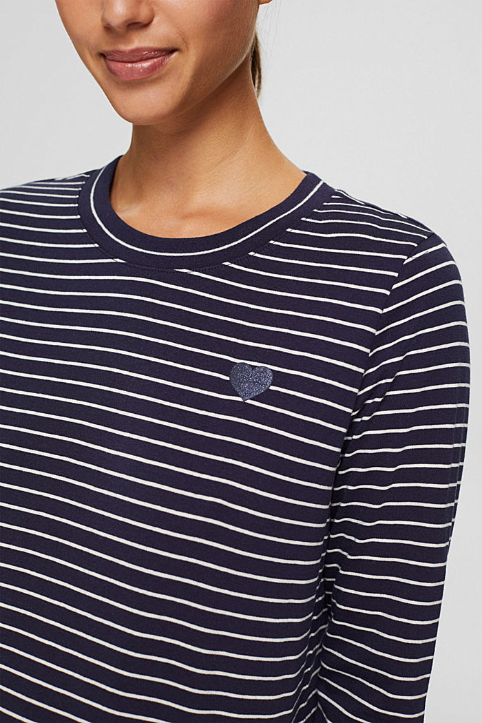 Long sleeve top with a heart print, 100% cotton, NAVY, detail image number 2