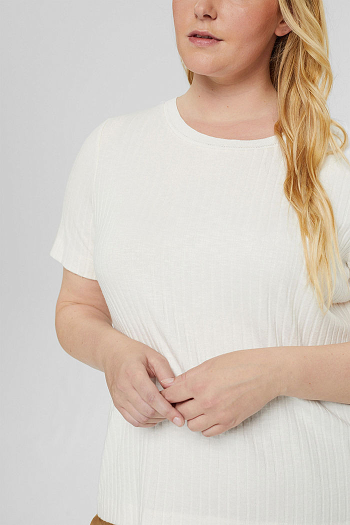 CURVY ribbed T-shirt in a material mix, OFF WHITE, detail image number 2
