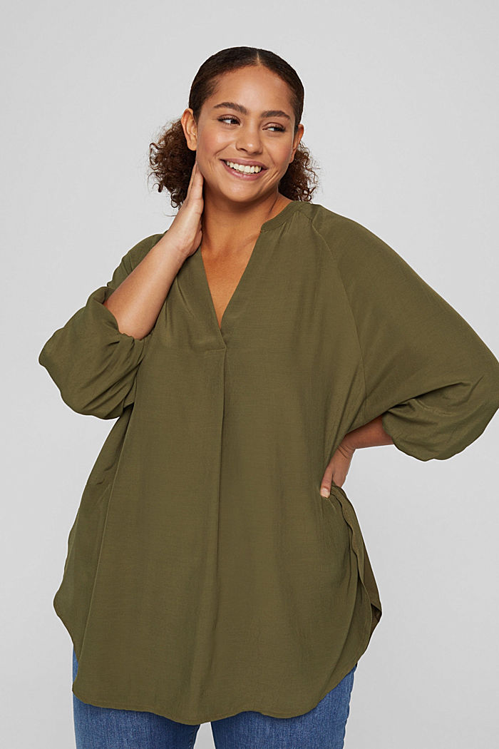 CURVY tunic blouse in a mix of materials, DARK KHAKI, detail image number 0