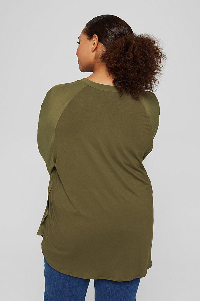 CURVY tunic blouse in a mix of materials, DARK KHAKI, detail image number 3