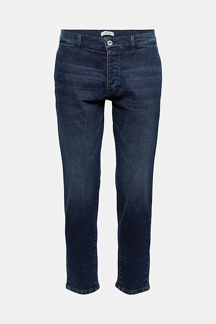 Denim chinos made of organic cotton, BLUE DARK WASHED, overview
