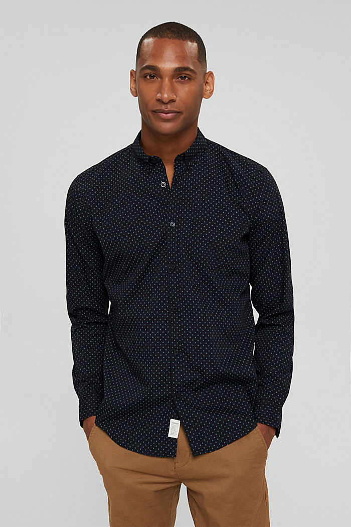 Button-down shirt with print, 100% organic cotton, BLACK, overview