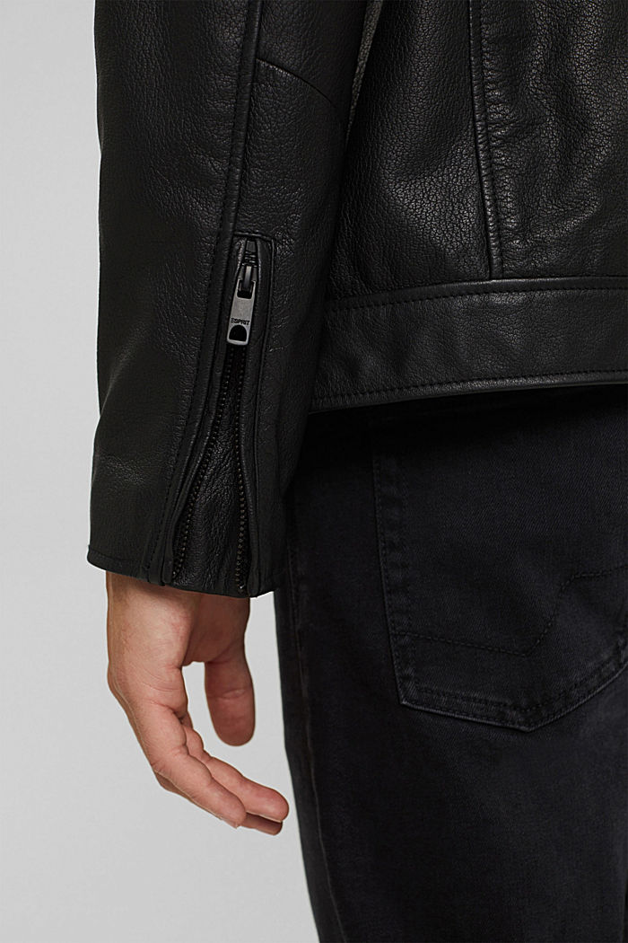 100% leather biker jacket, BLACK, detail image number 2