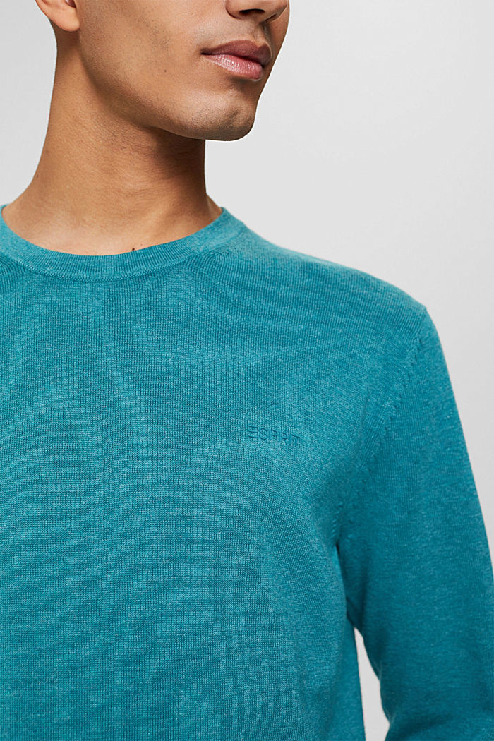 Crewneck jumper in pima cotton, TURQUOISE, detail image number 2