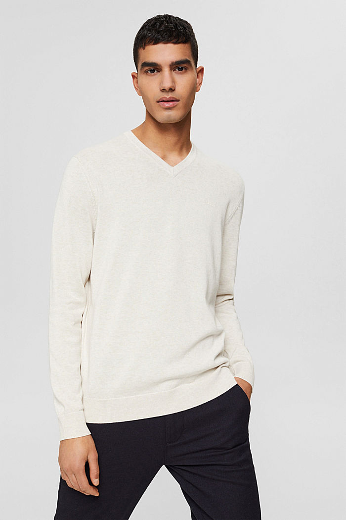 V-neck jumper made of 100% pima cotton, OFF WHITE, overview