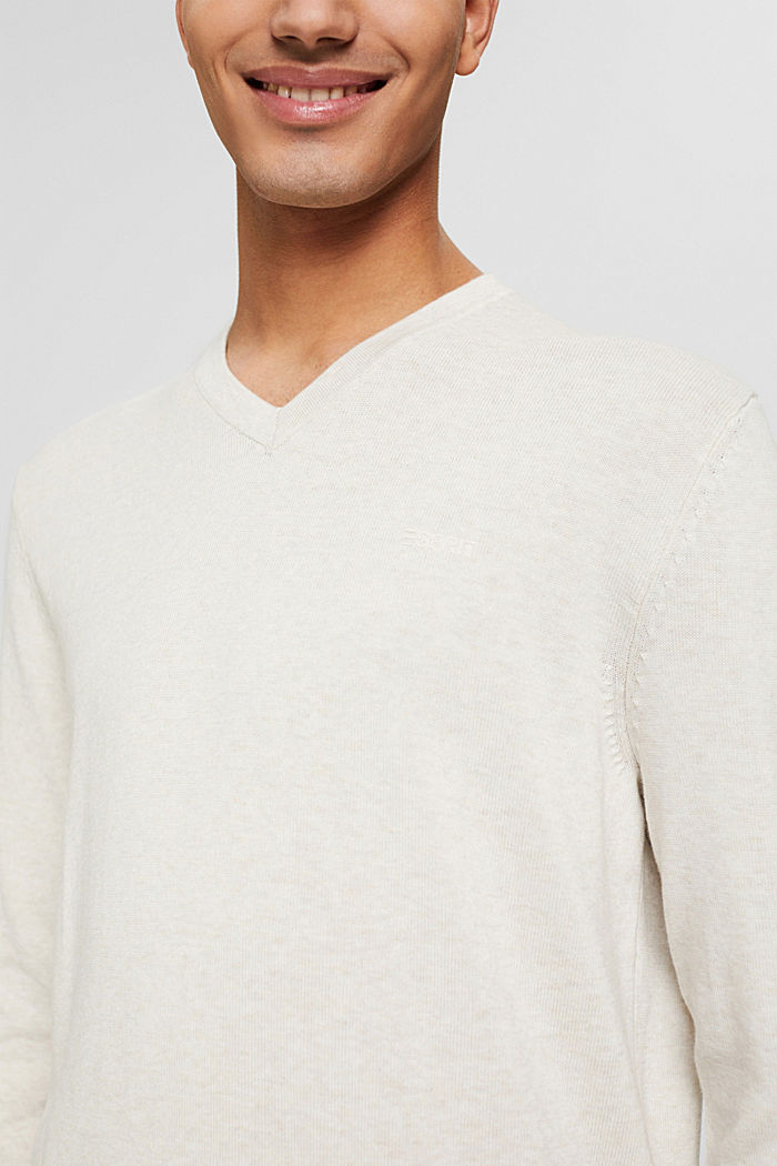 Jersey con cuello en pico, 100 % algodón Pima, OFF WHITE, detail image number 2