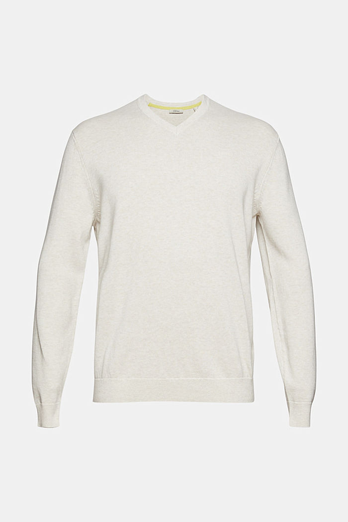 V-neck jumper made of 100% pima cotton, OFF WHITE, overview