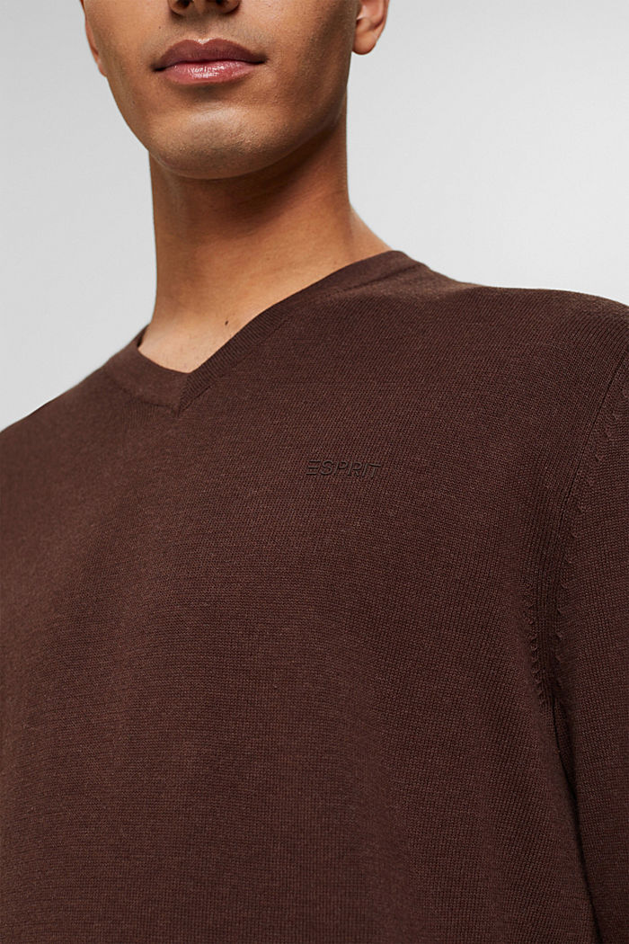 V-neck jumper made of 100% pima cotton, DARK BROWN, detail image number 2