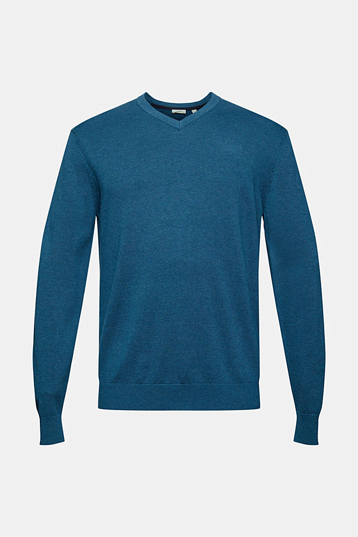 Jersey con cuello en pico, 100 % algodón Pima, PETROL BLUE, detail image number 5