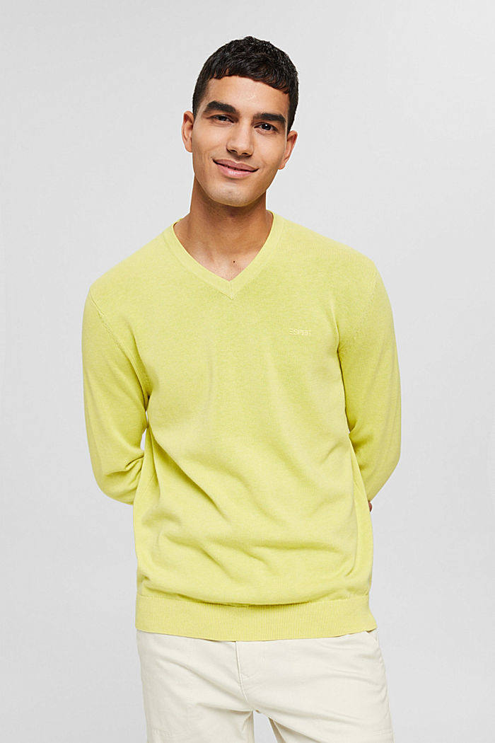 V-neck jumper made of 100% pima cotton, YELLOW, overview