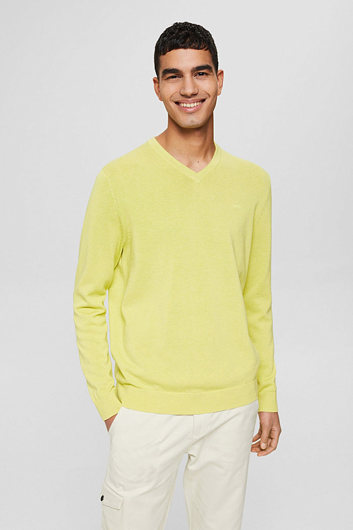 V-neck jumper made of 100% pima cotton, YELLOW, detail image number 7