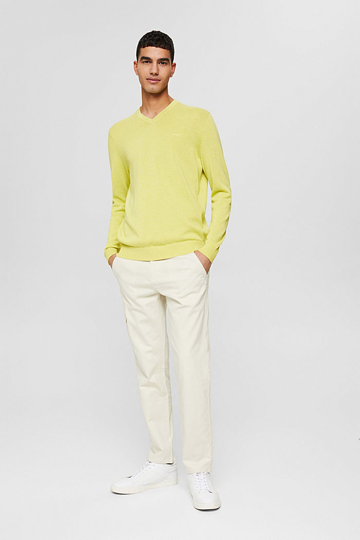 V-neck jumper made of 100% pima cotton, YELLOW, detail image number 6