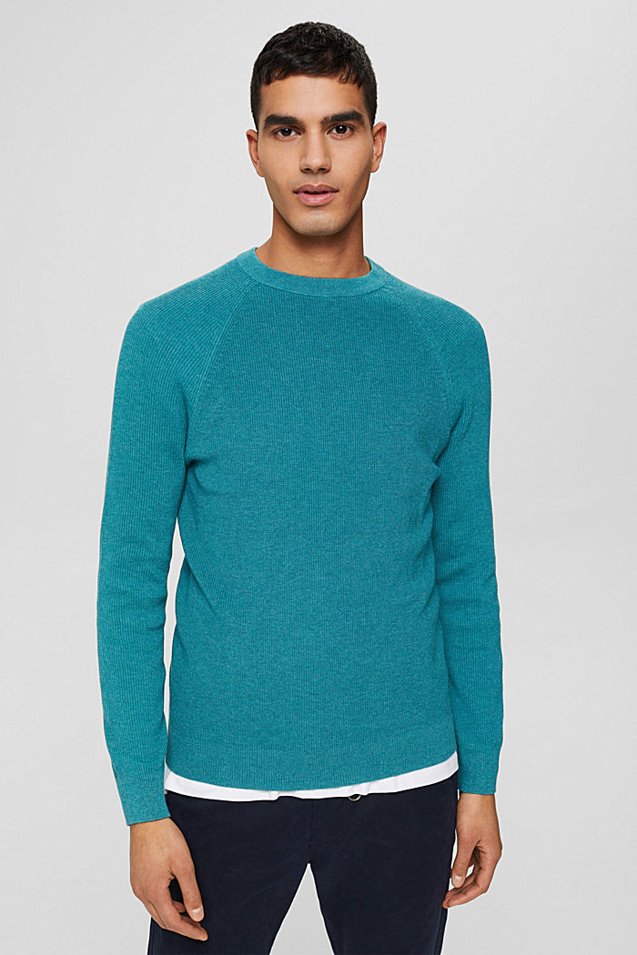 Knitted jumper made of 100% organic cotton, TURQUOISE, detail image number 0
