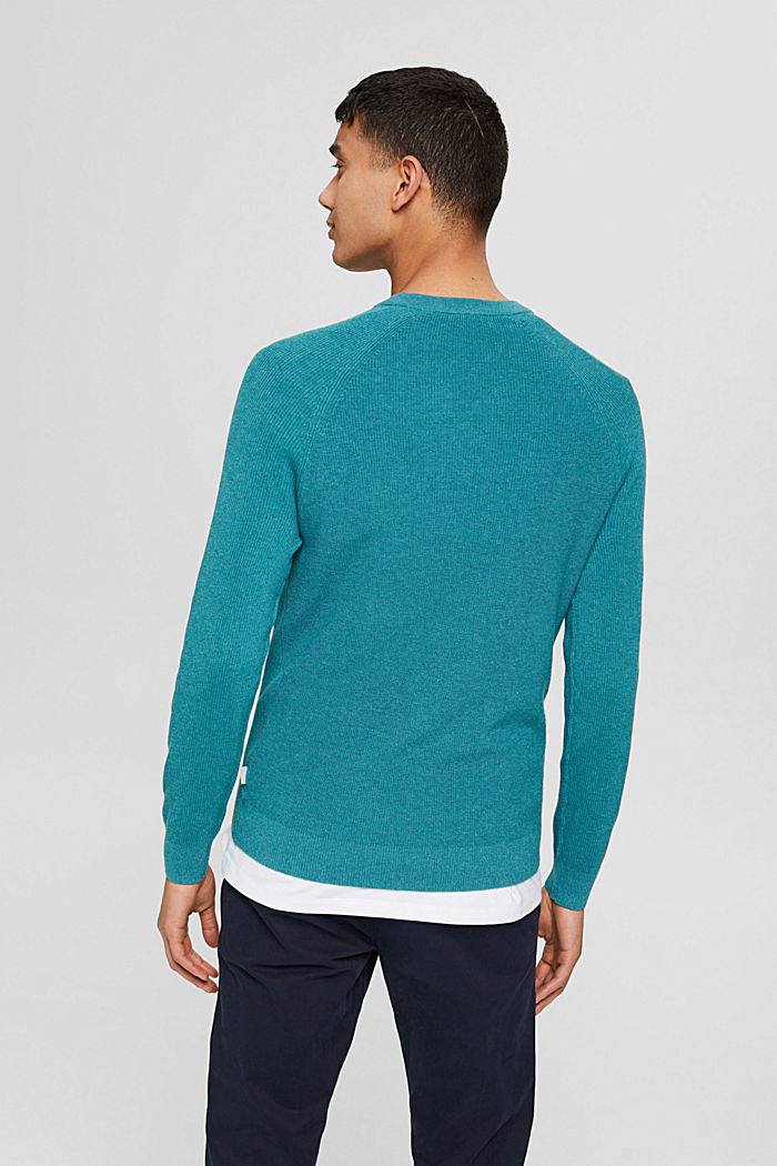 Knitted jumper made of 100% organic cotton, TURQUOISE, detail image number 3