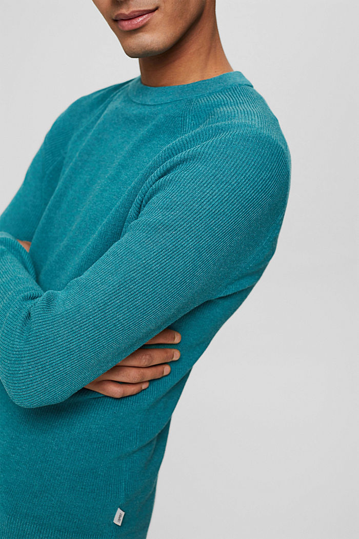 Knitted jumper made of 100% organic cotton, TURQUOISE, detail image number 2