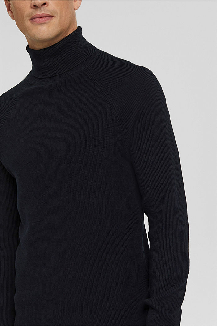 Polo neck jumper made of 100% organic cotton, BLACK, detail image number 2