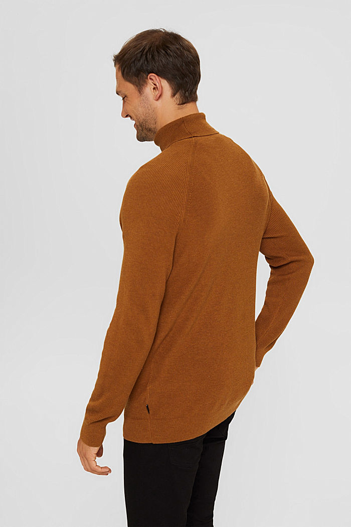 Polo neck jumper made of 100% organic cotton, CAMEL, detail image number 3