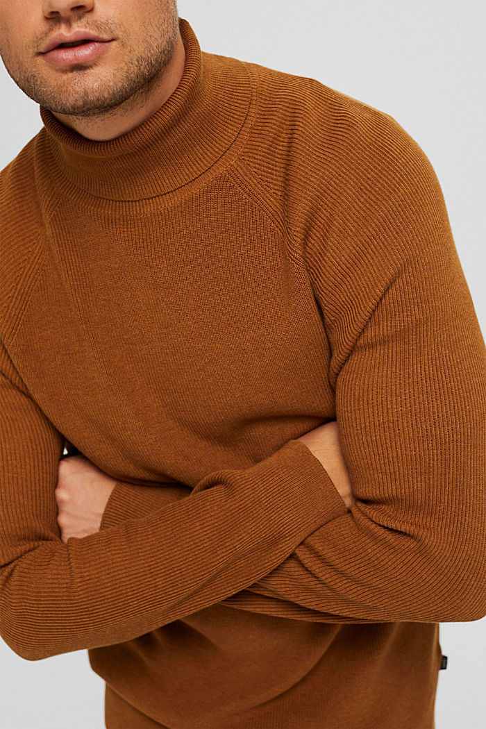 Polo neck jumper made of 100% organic cotton, CAMEL, detail image number 2