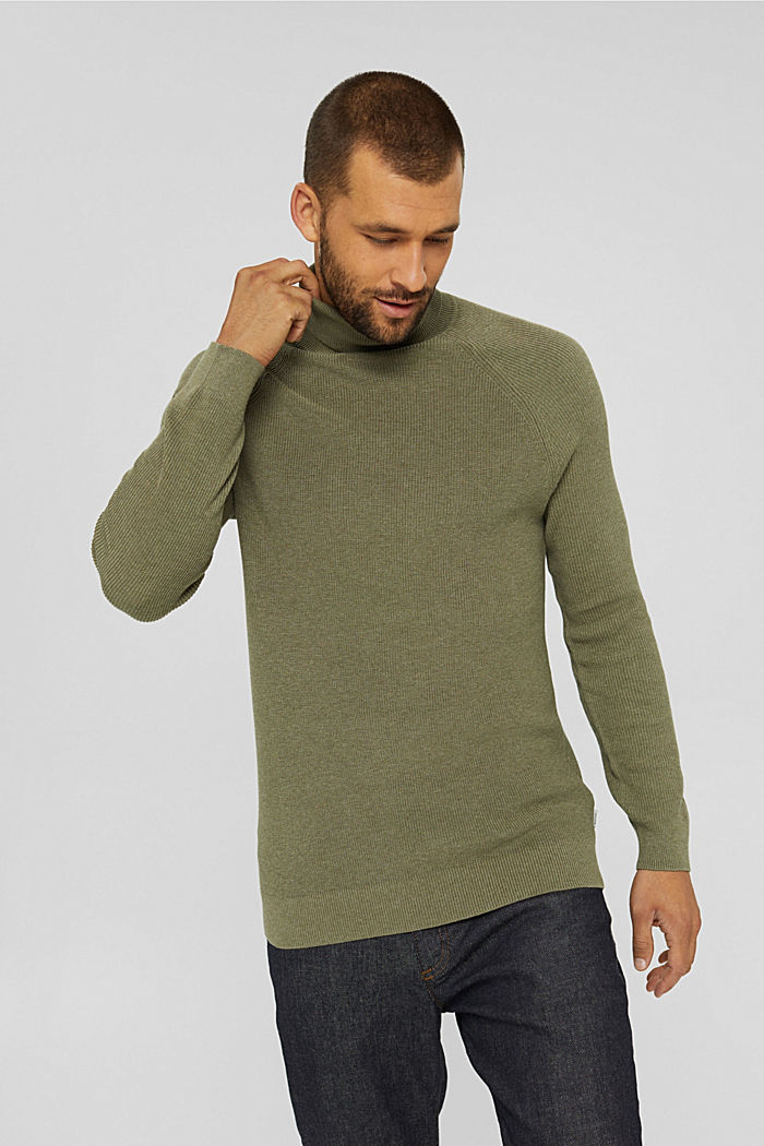 Polo neck jumper made of 100% organic cotton, PALE KHAKI, detail image number 6