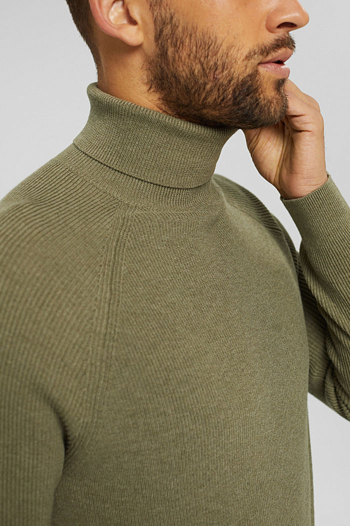 Polo neck jumper made of 100% organic cotton, PALE KHAKI, detail image number 2