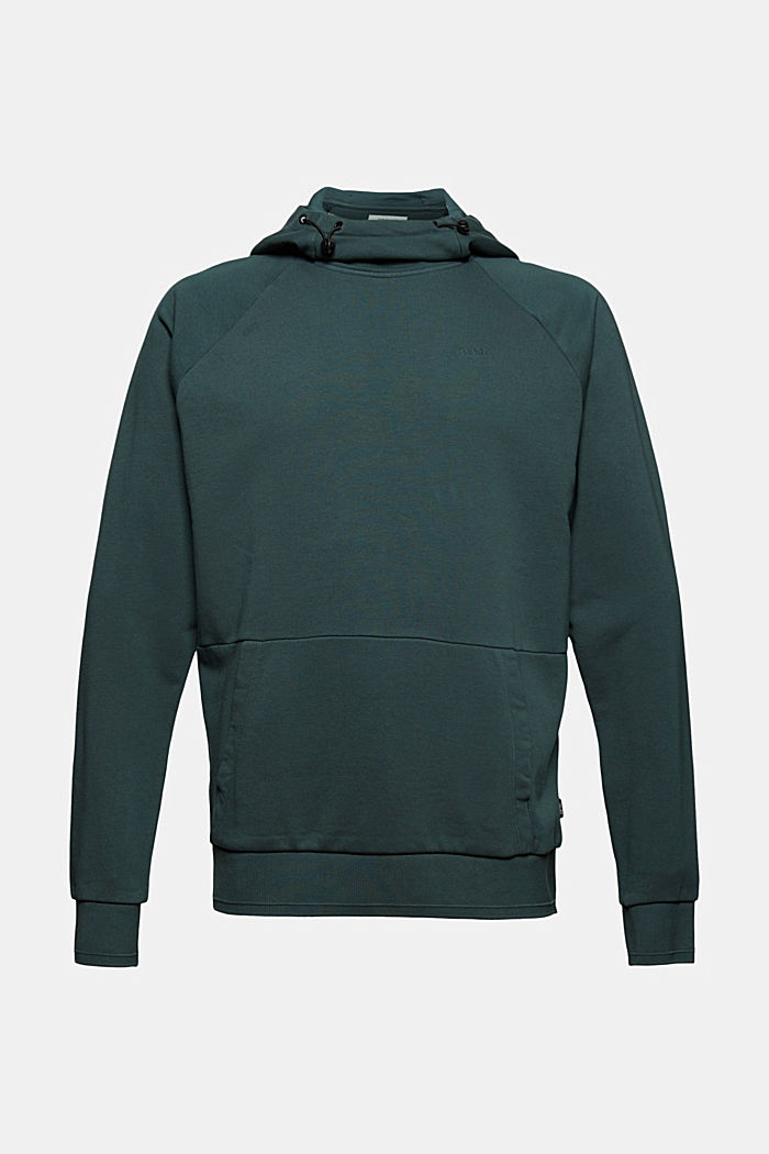 Hoodie with stand-up collar in blended organic cotton, TEAL BLUE, detail image number 7