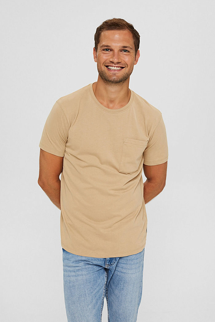 Jersey T-shirt with a pocket, organic cotton, BEIGE, detail image number 0