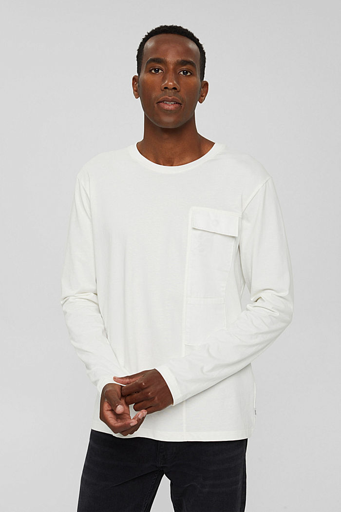 Jersey long sleeve top in organic cotton, OFF WHITE, detail image number 0