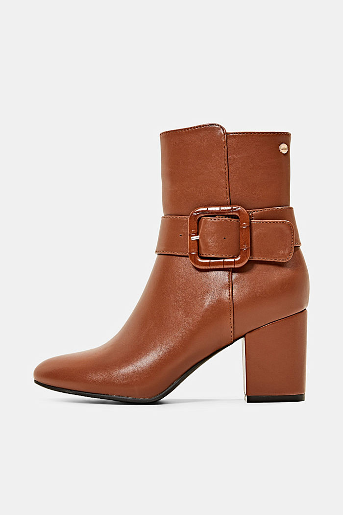 Ankle boots with a buckle in faux leather, CARAMEL, detail image number 0